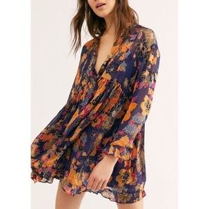 Free People Everything and More Purple Floral Sheer Tunic Dress Women’s Medium